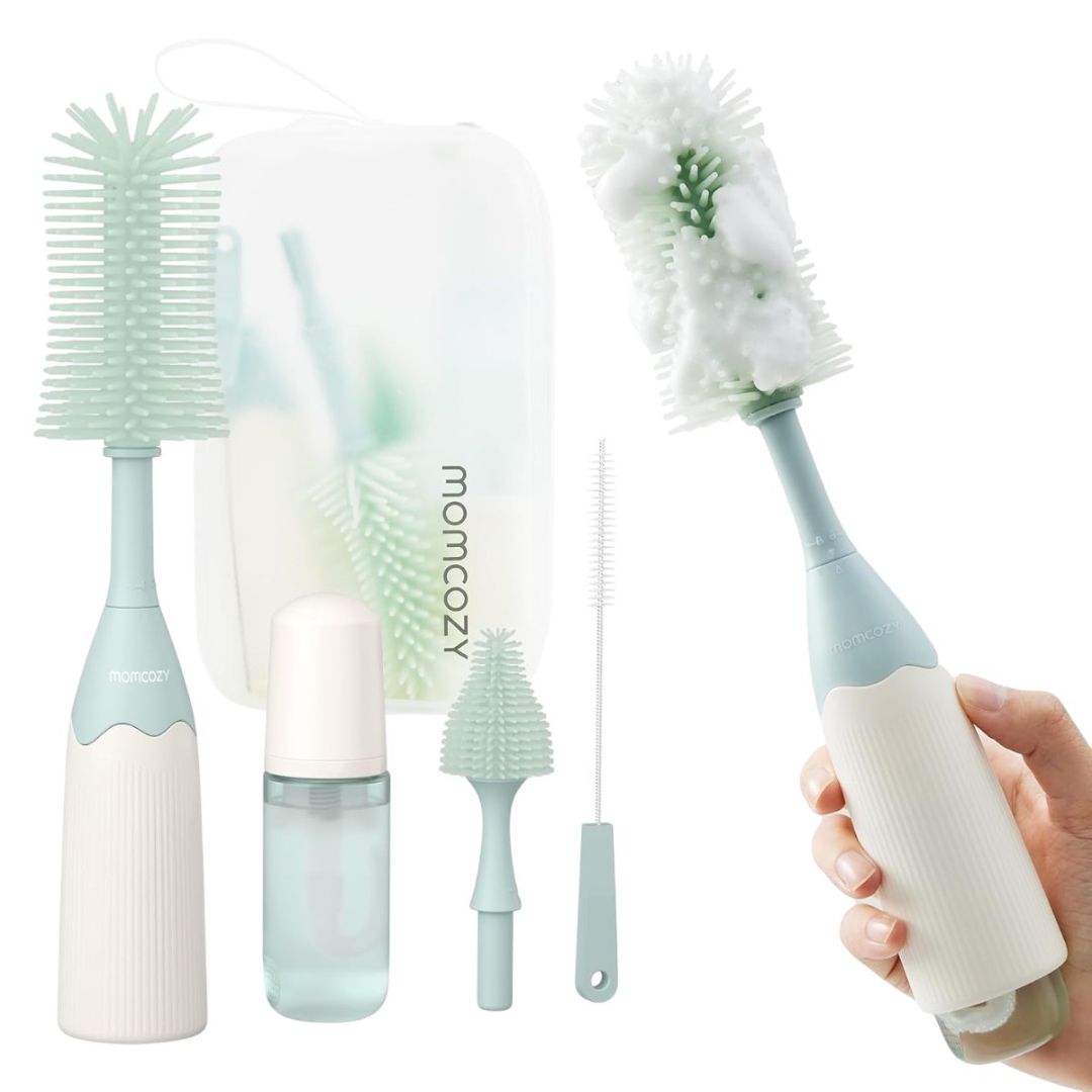 Momcozy® Komplet ščetk Push-Press za čiščenje stekleničk Green