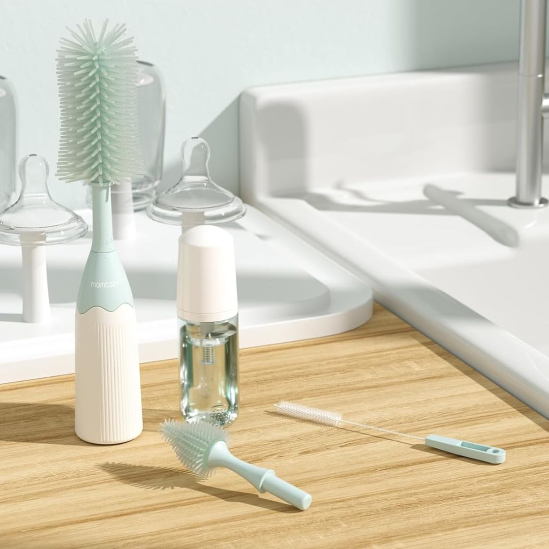 Momcozy® Komplet ščetk Push-Press za čiščenje stekleničk Green