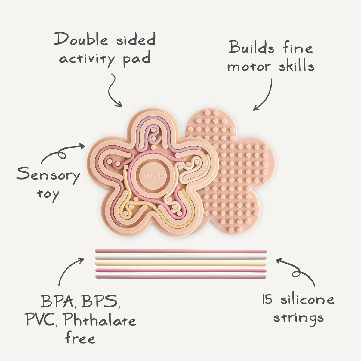 Mushie® Aktivnostna igračka iz silikona Petal Blush – slika 2
