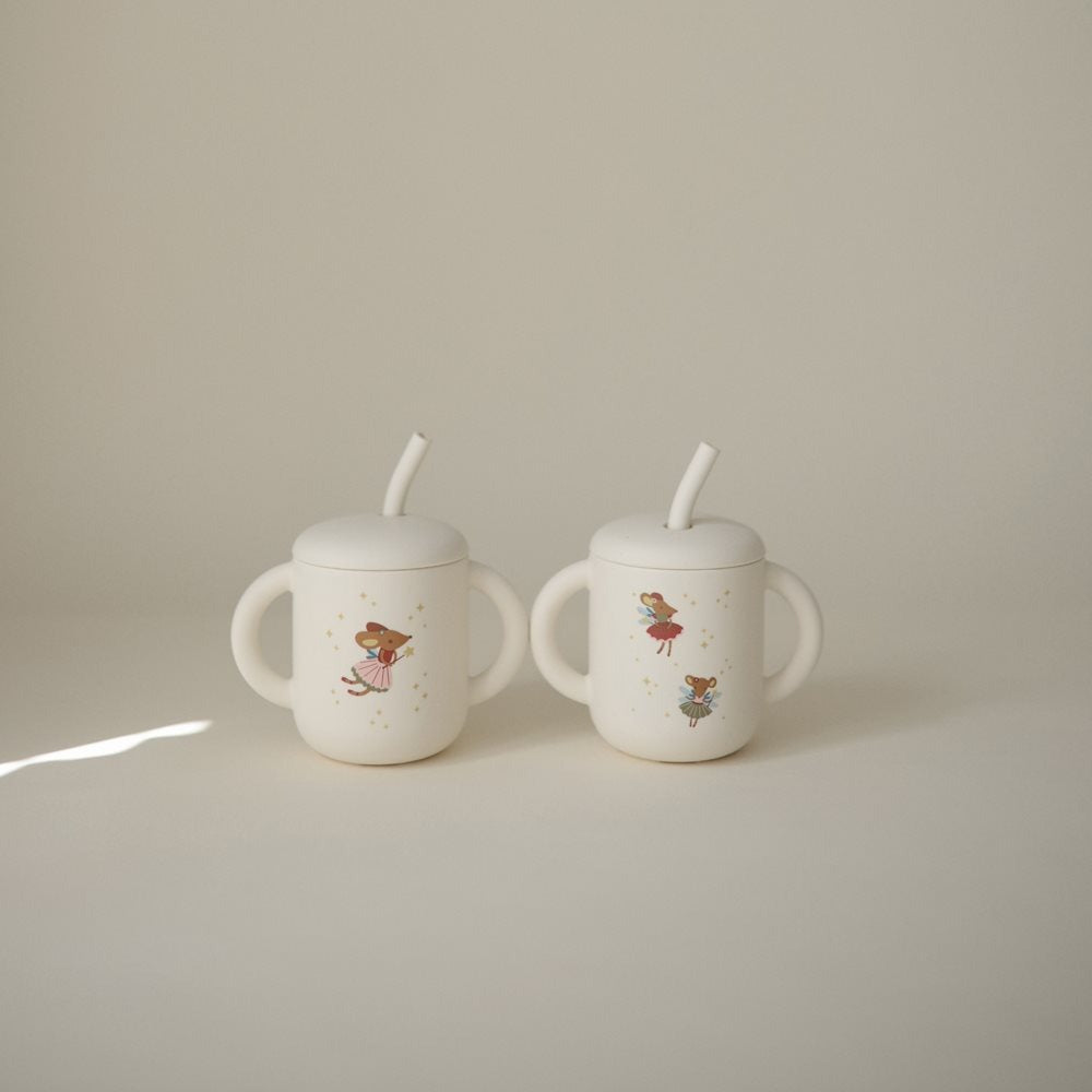 Mushie® Silikonski kozarček s slamico Fairy Mice Mushie