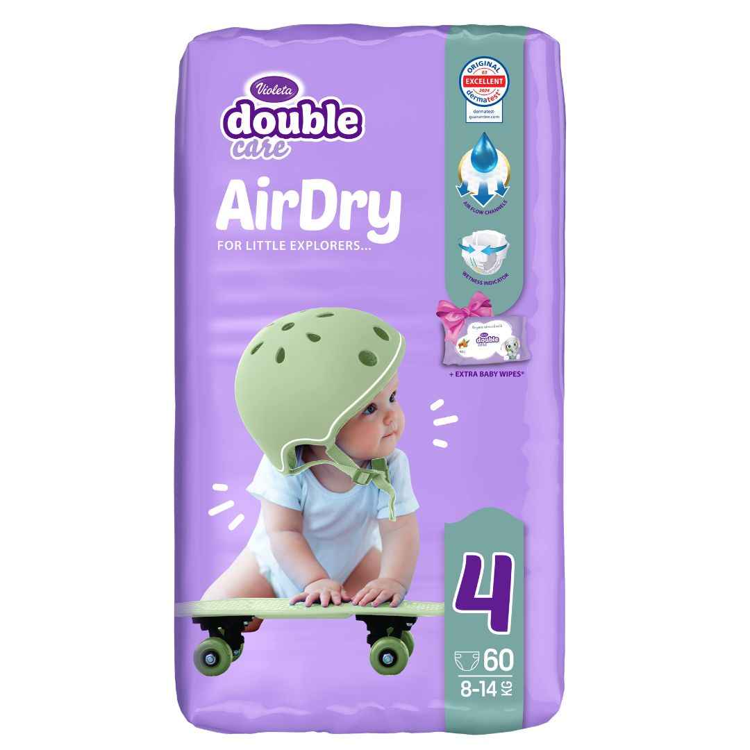 Violeta® Plenice Air Dry 4 Maxi (8-14kg) Jumbo 60 + Darilo Baby vlažni robčki Violeta