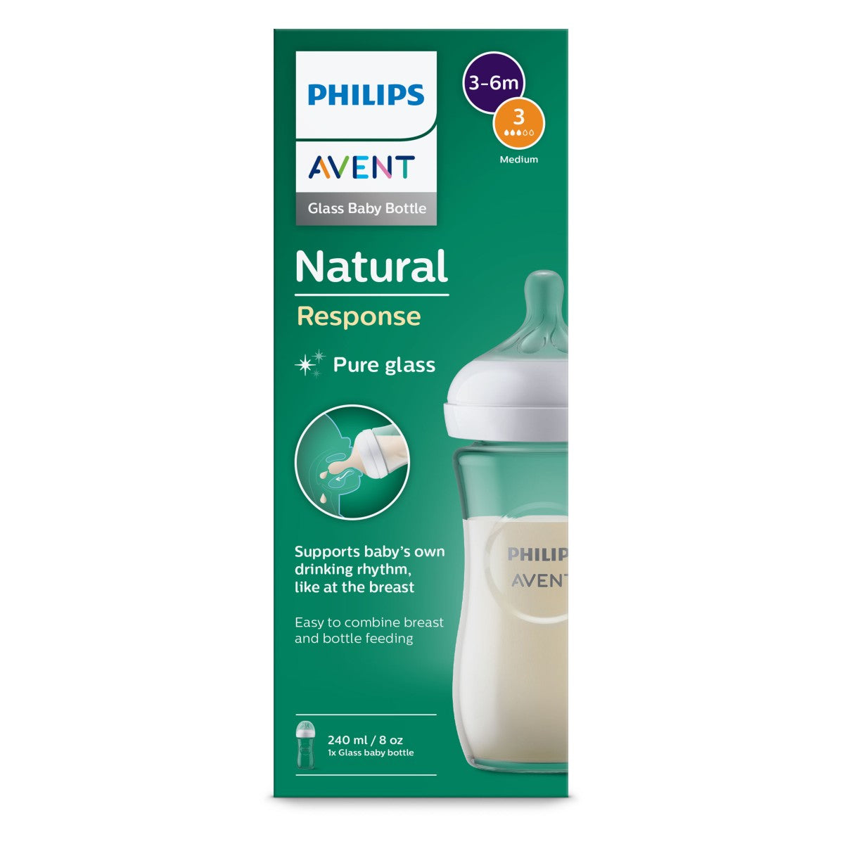 Philips AVENT® Steklena steklenička s cucljem Natural Response 240ml
