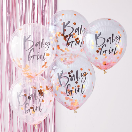 Slika za Ginger Ray® Baloni s konfetima Baby Girl Twinkle Twinkle 5 kosov