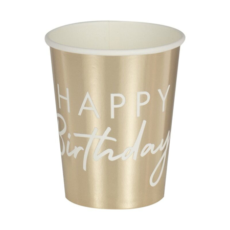 Ginger Ray® Papirnate čašice Happy Birthday Gold 8 komada