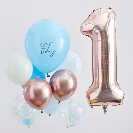 Slika za Ginger Ray® Baloni za 1. rođendan Mix It Up Blue and  Rose Gold