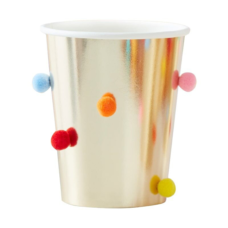 Ginger Ray® Papirnate čašice Rainbow Pom Pom Gold  8 komada