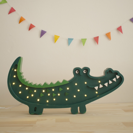 Little Lights® Ručno napravljena drvena lampa Crocodile Papkin Green 