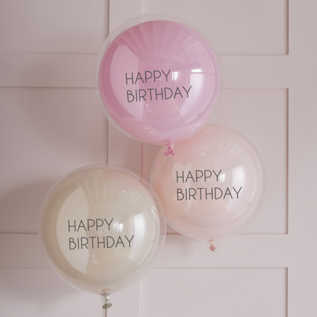 Slika za Ginger Ray® Set 3 balona Pink Double Layered Happy Birthday