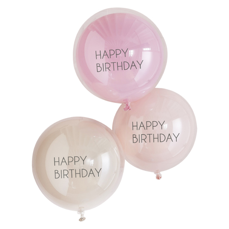 Ginger Ray® Set 3 balona Pink Double Layered Happy Birthday
