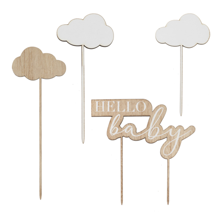 Ginger Ray® Drveni ukras za tortu Hello Baby Clouds