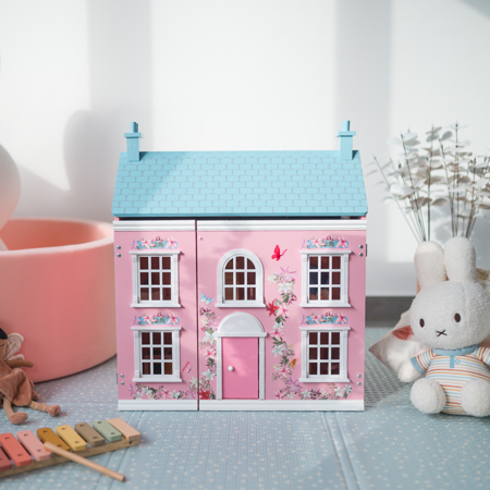 Evibell® Drvena kućica za lutke sa namještajem Pink